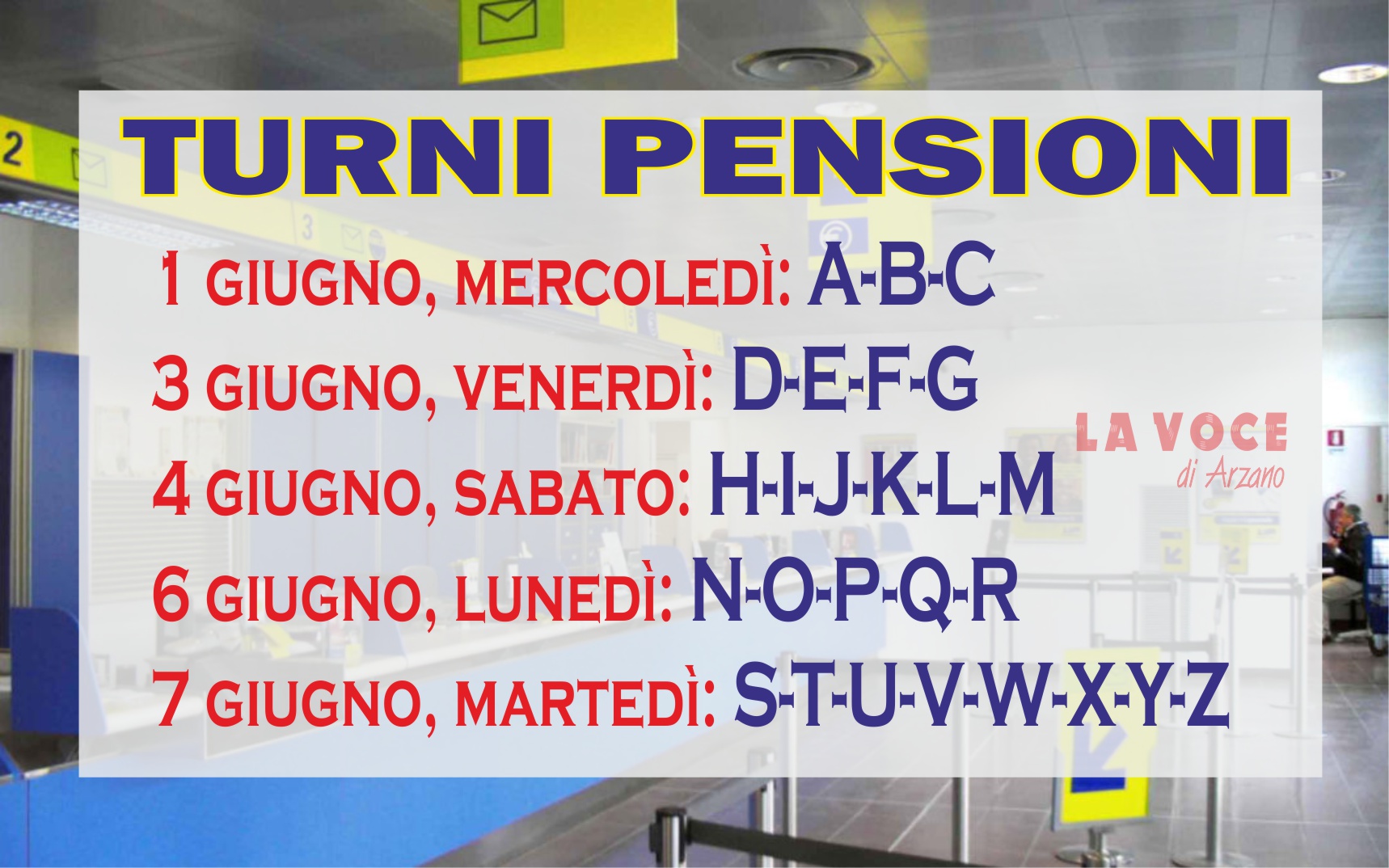 Pagamento pensioni mese di giugno
