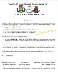 Commemorazione dei defunti, orario Sante Messe, apertura e chiusura del Cimitero
