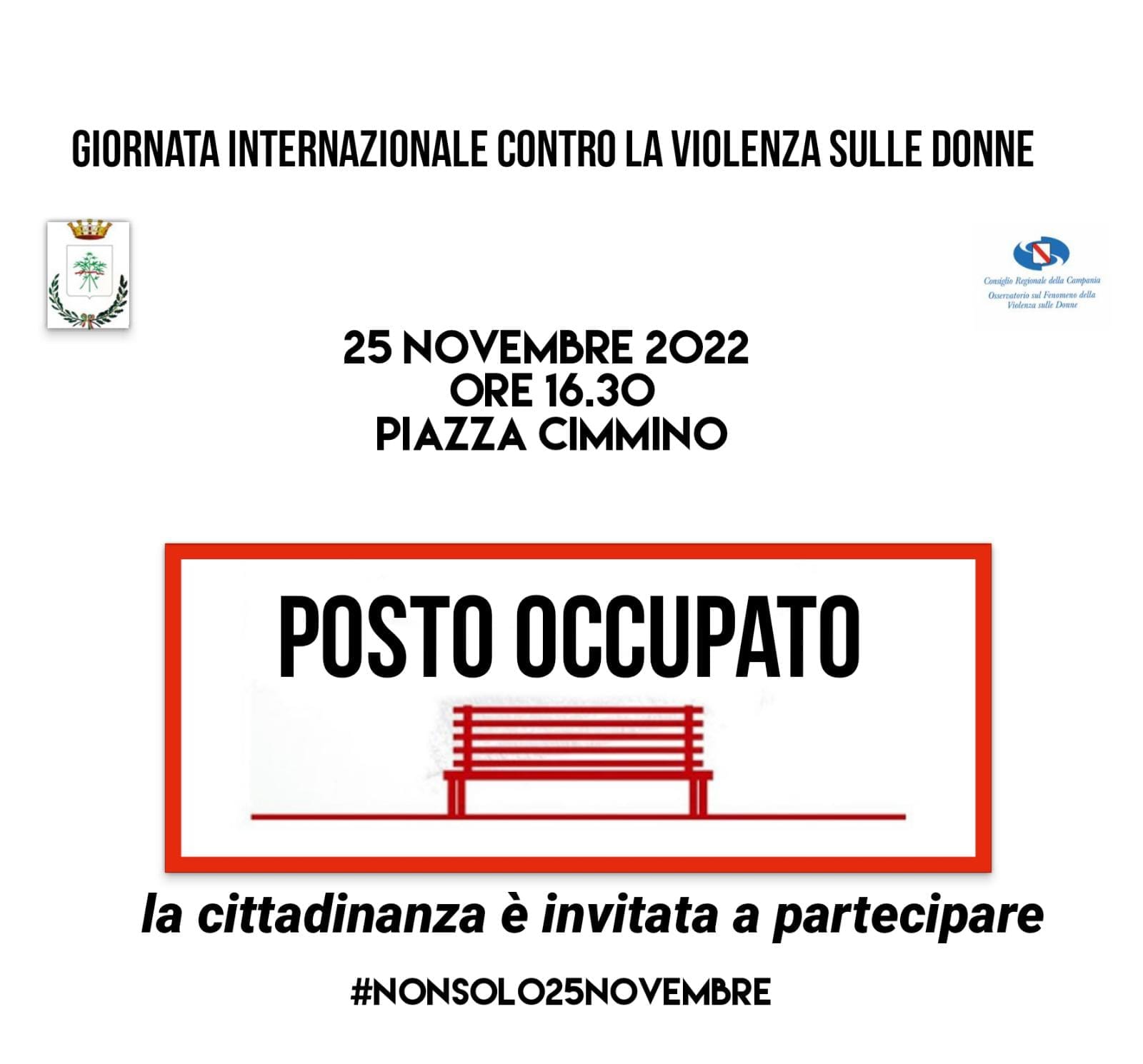 Giornata Internazionale contro la violenza sulle donne, manifestazione in piazza Cimmino, venerdì 25 alle ore 16.30