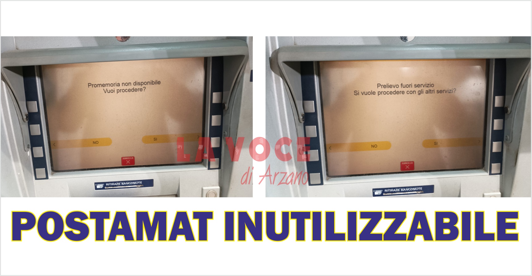 Sabato, domenica e lunedi, non è Eduardo ma l’inefficiente Postamat arzanese