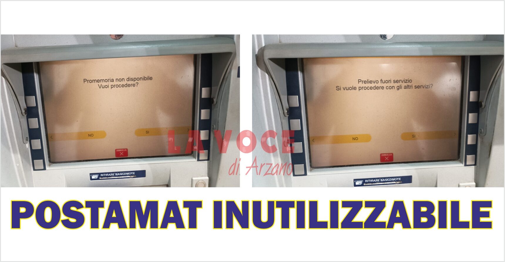 Sabato, domenica e lunedi, non è Eduardo ma l’inefficiente Postamat arzanese