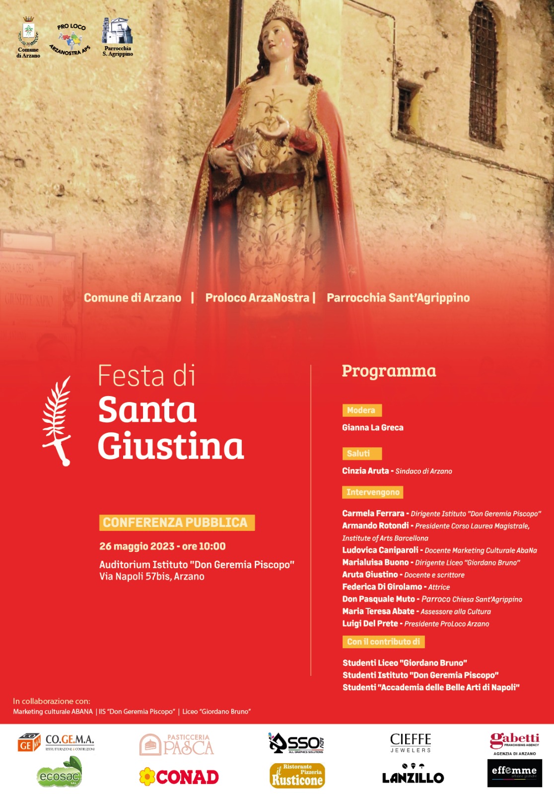 Festa di Santa Giustina, venerdì 26 conferenza pubblica